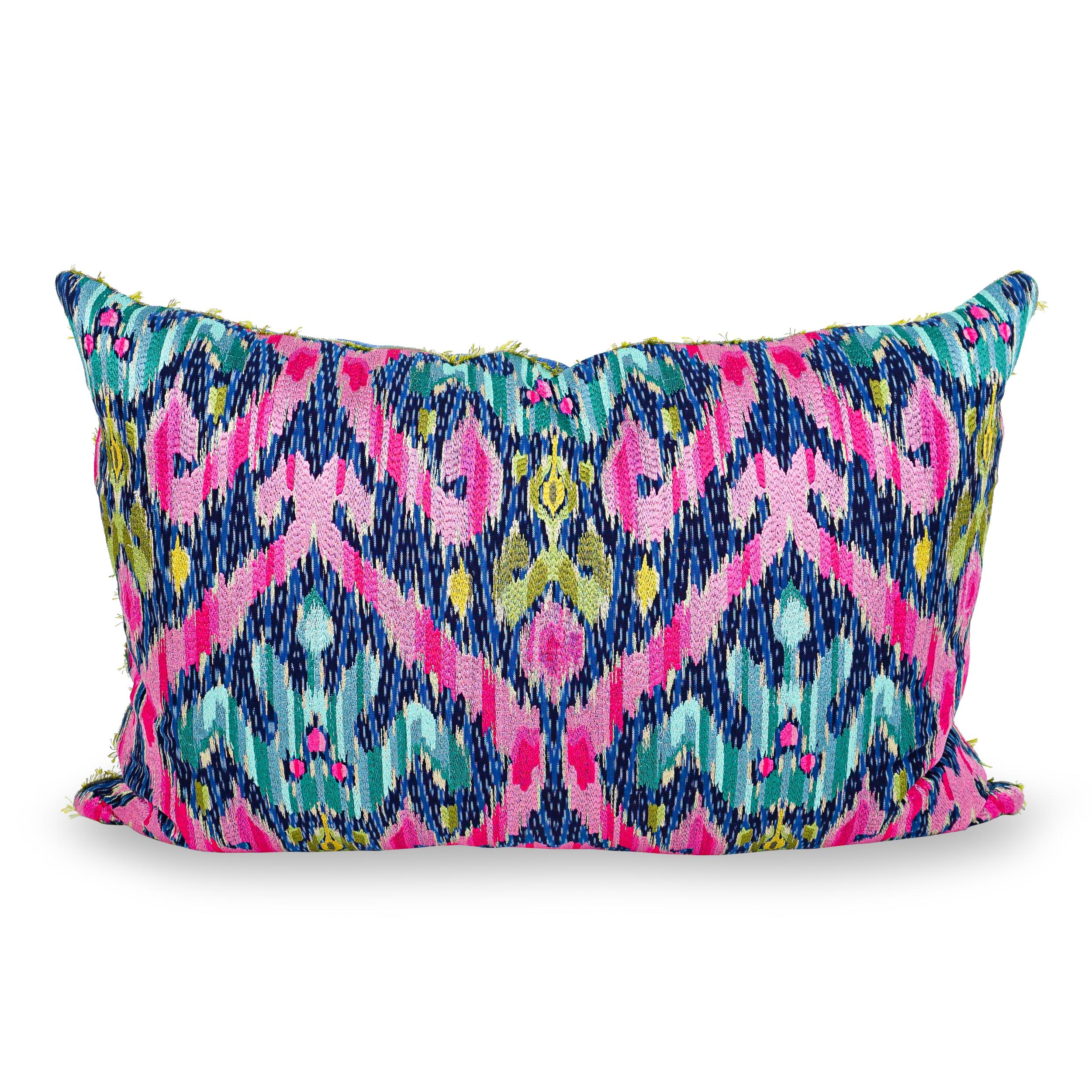 Down Extra Large Pillow Feather Pillow with Blue Pink Gold Damask For Sale