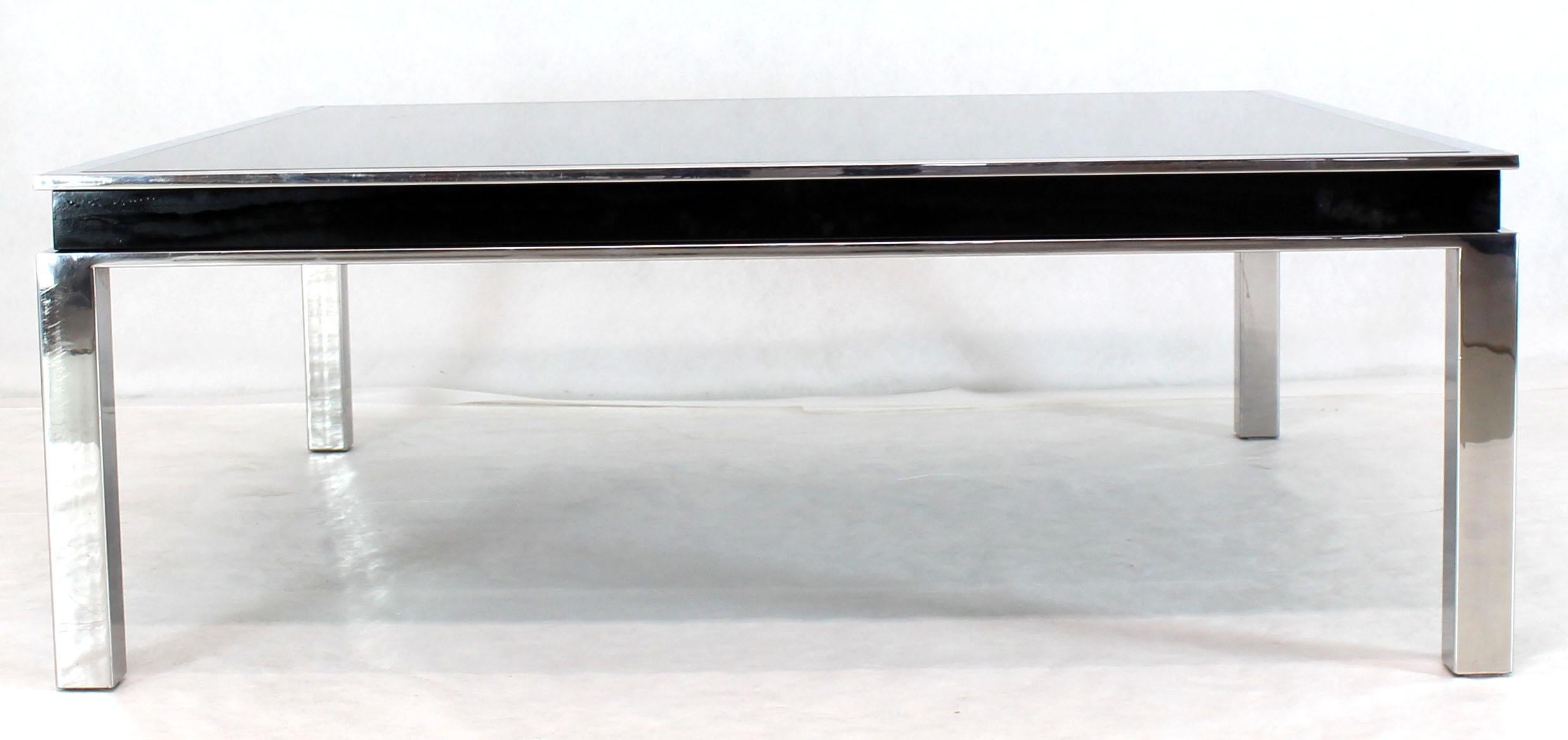 Stainless Steel Extra Large Polished Chrome Square Mid Century Modern Coffee Table Smoked Glass