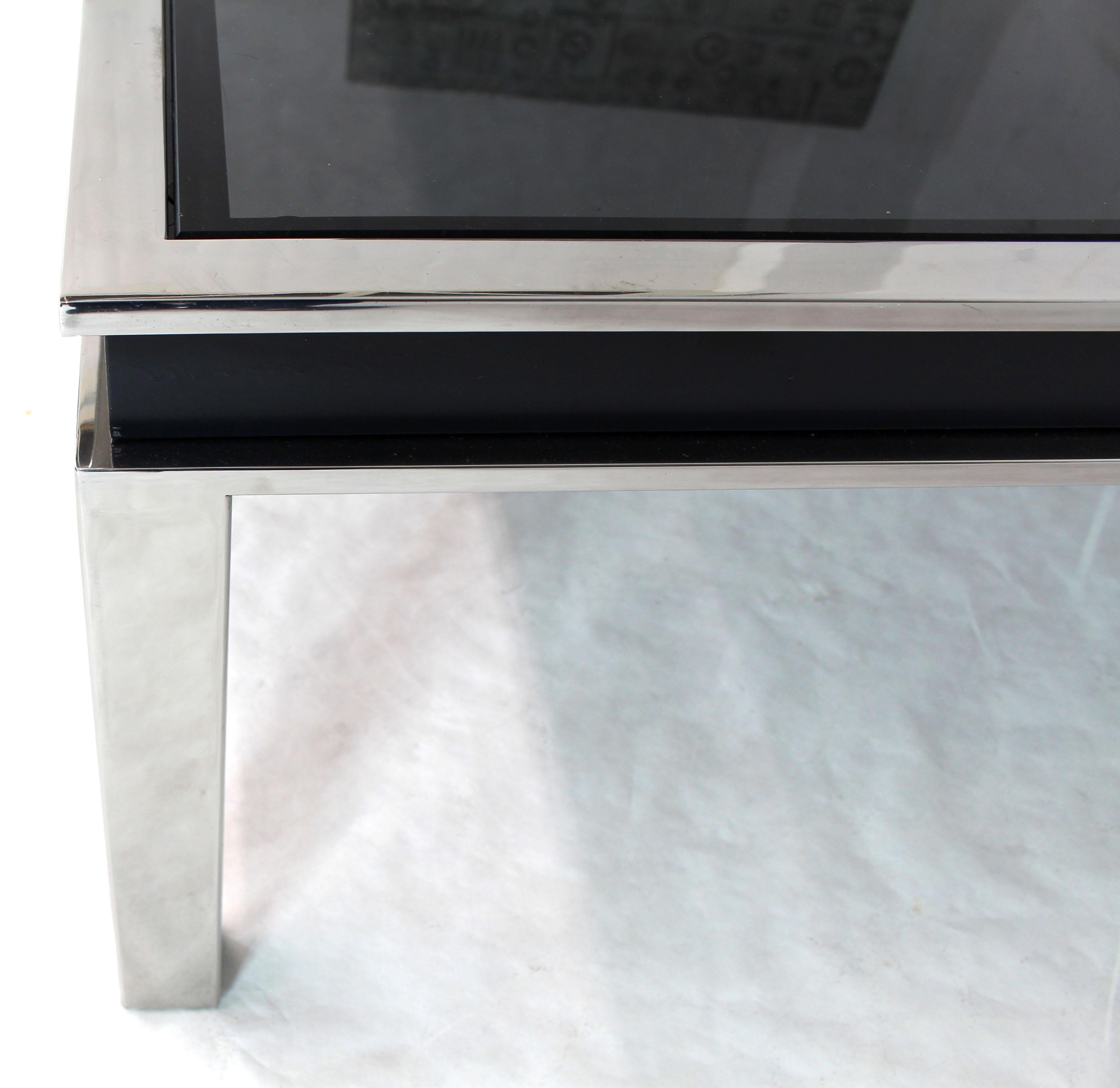 Extra Large Polished Chrome Square Mid Century Modern Coffee Table Smoked Glass 2