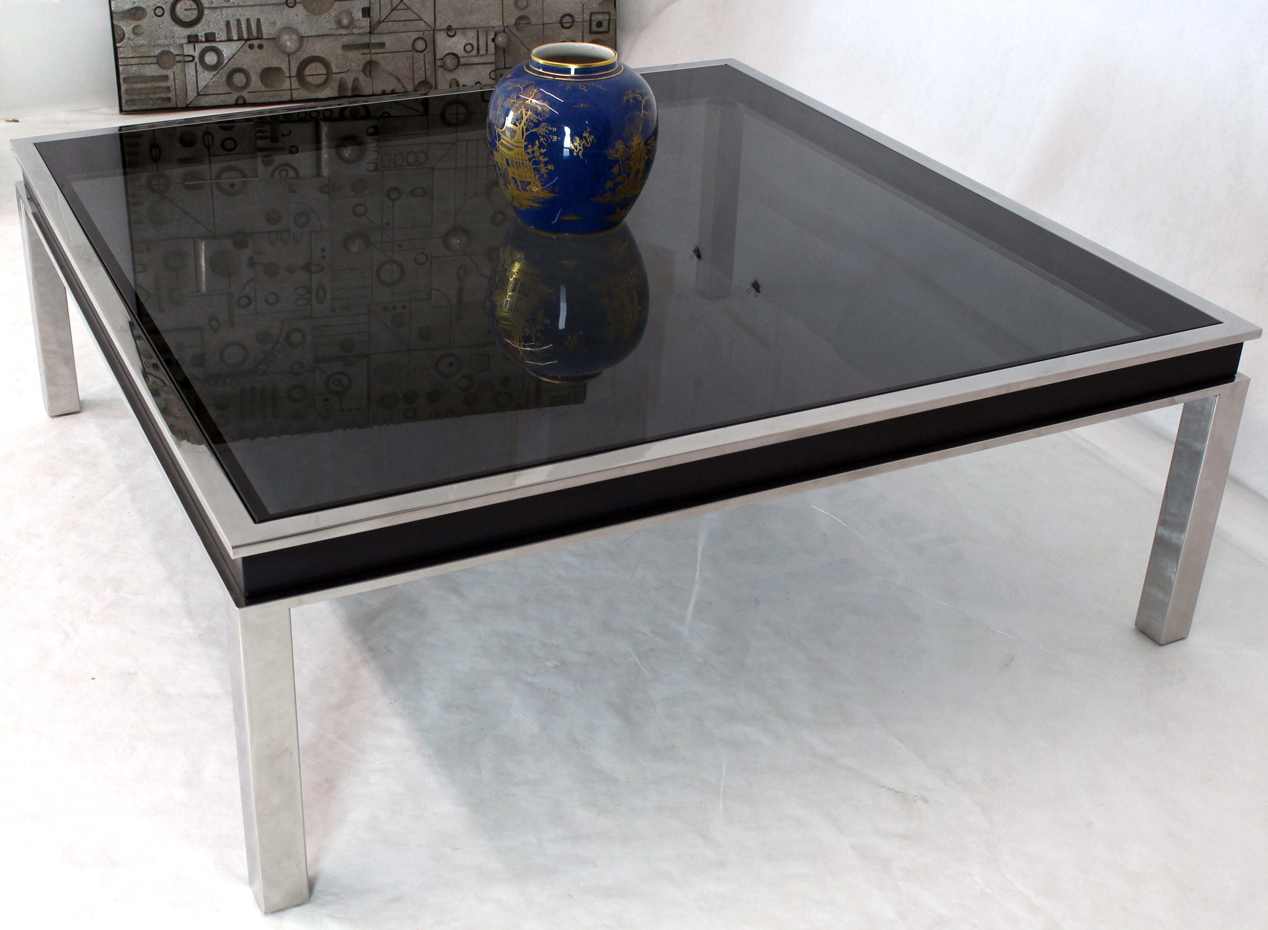 Extra Large Polished Chrome Square Mid Century Modern Coffee Table Smoked Glass 2