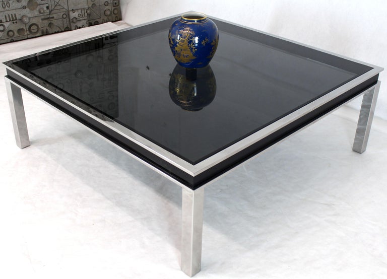 Extra Large Polished Chrome Square Mid Century Modern Coffee Table