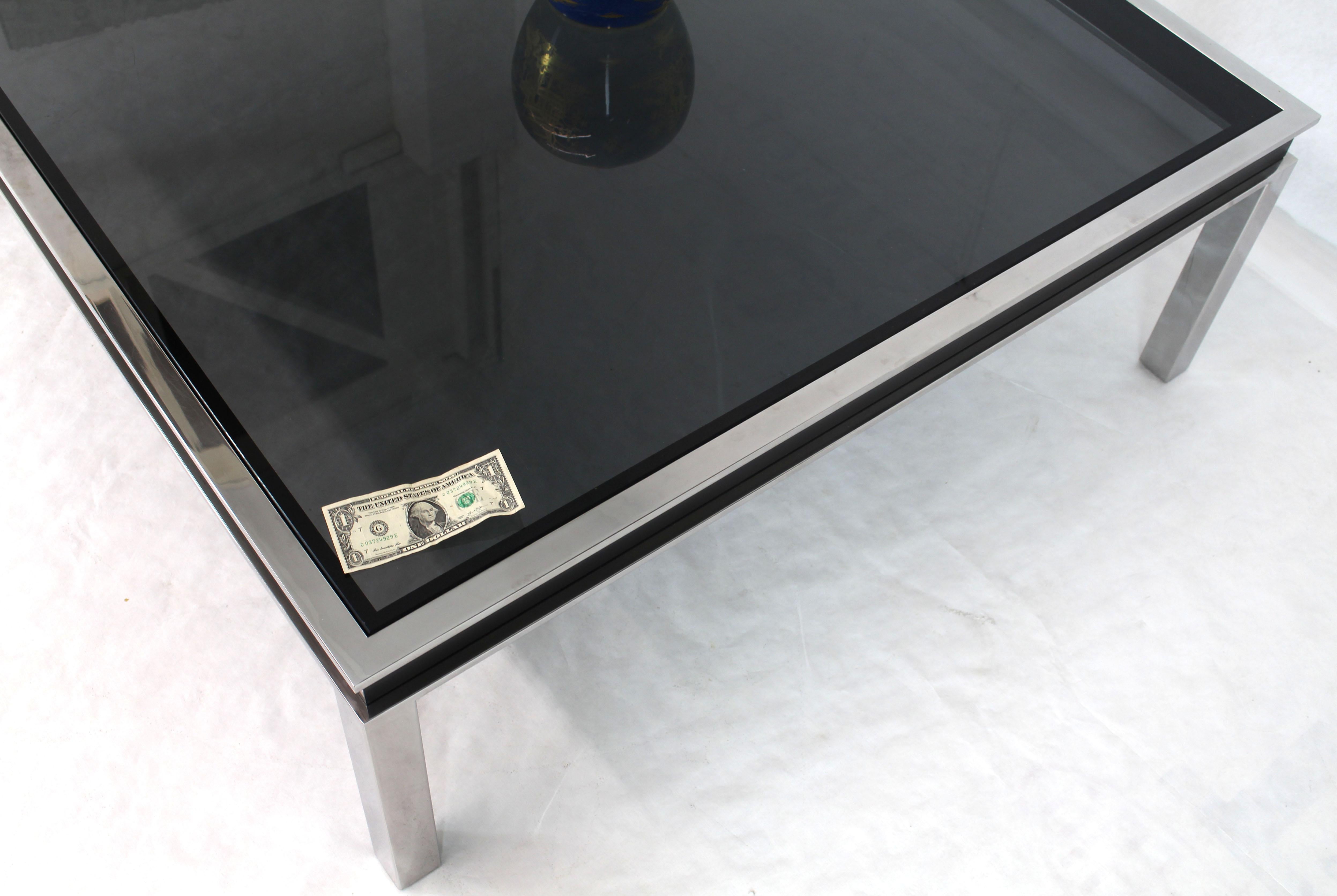 Mid-Century Modern Extra Large Polished Chrome Square Mid Century Modern Coffee Table Smoked Glass