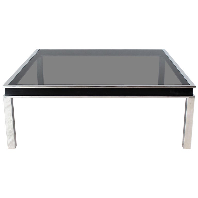 Extra Large Polished Chrome Square Mid, Glass And Chrome Square Coffee Tables