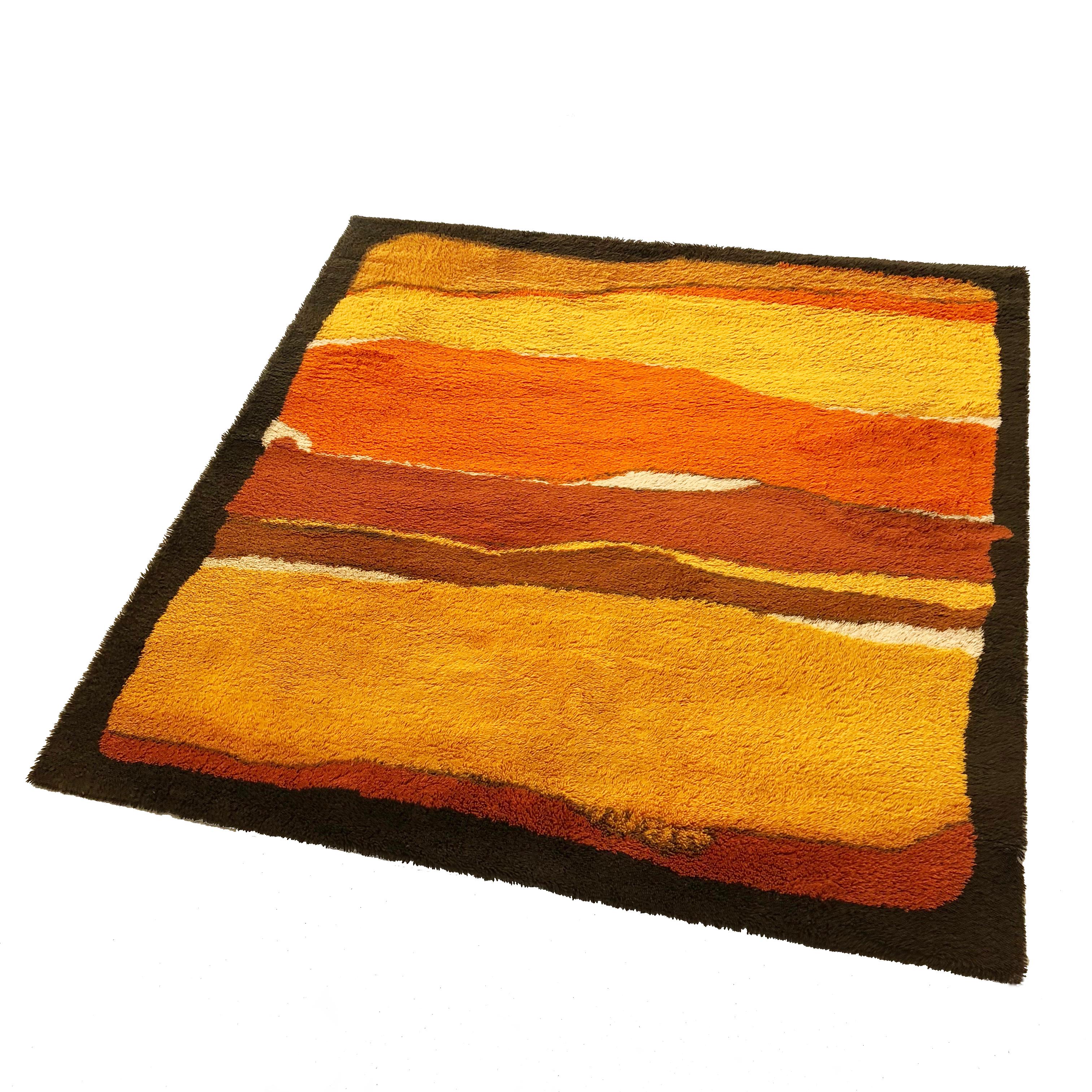 Mid-Century Modern Extra Large Pop Art Vintage 1970s Multi-Color High Pile Cotton Rya Rug by Besmer