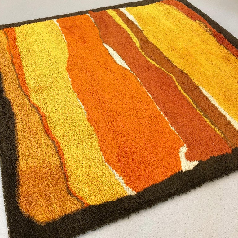 Extra Large Pop Art Vintage 1970s Multi-Color High Pile Cotton Rya Rug ...