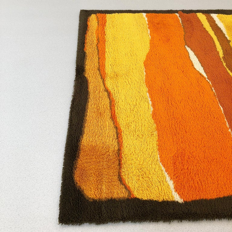 Extra Large Pop Art Vintage 1970s Multi-Color High Pile Cotton Rya Rug ...