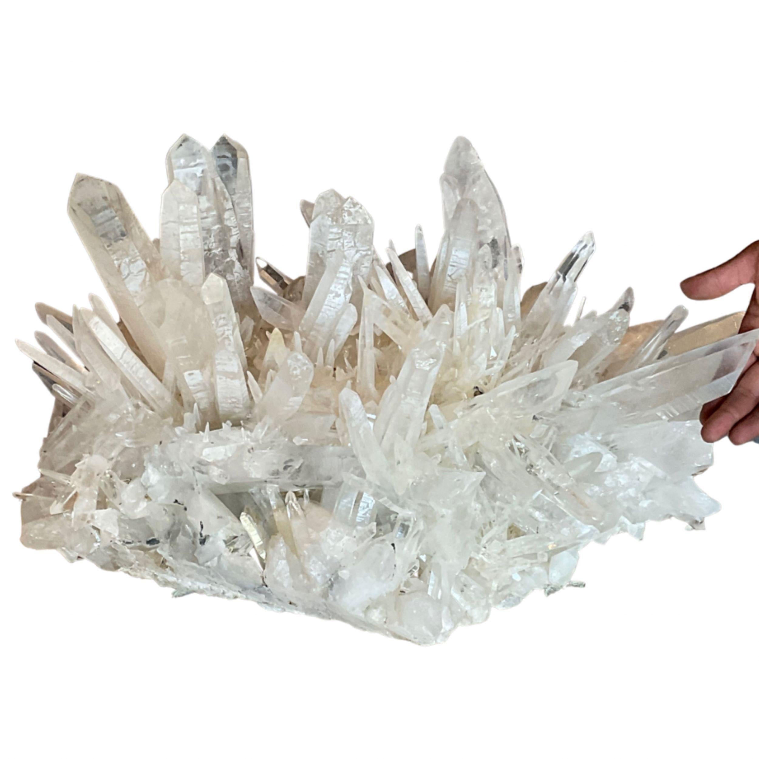 Extra Large Clear Quartz Crystal Generator cluster
Free-Standing
This Piece Can Sit in 2 Different Positions, one more straight up and one slightly leaning forward
Intricate Detail with Generators throughout the Cluster
Weighs in at 90