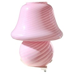 Extra Large Rare Vintage Murano Vetri Pink Swirl Mushroom Lamp