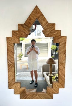 Extra Large Rattan Pyramid Mirror by Vivai Del Sud. Italy, 1970s