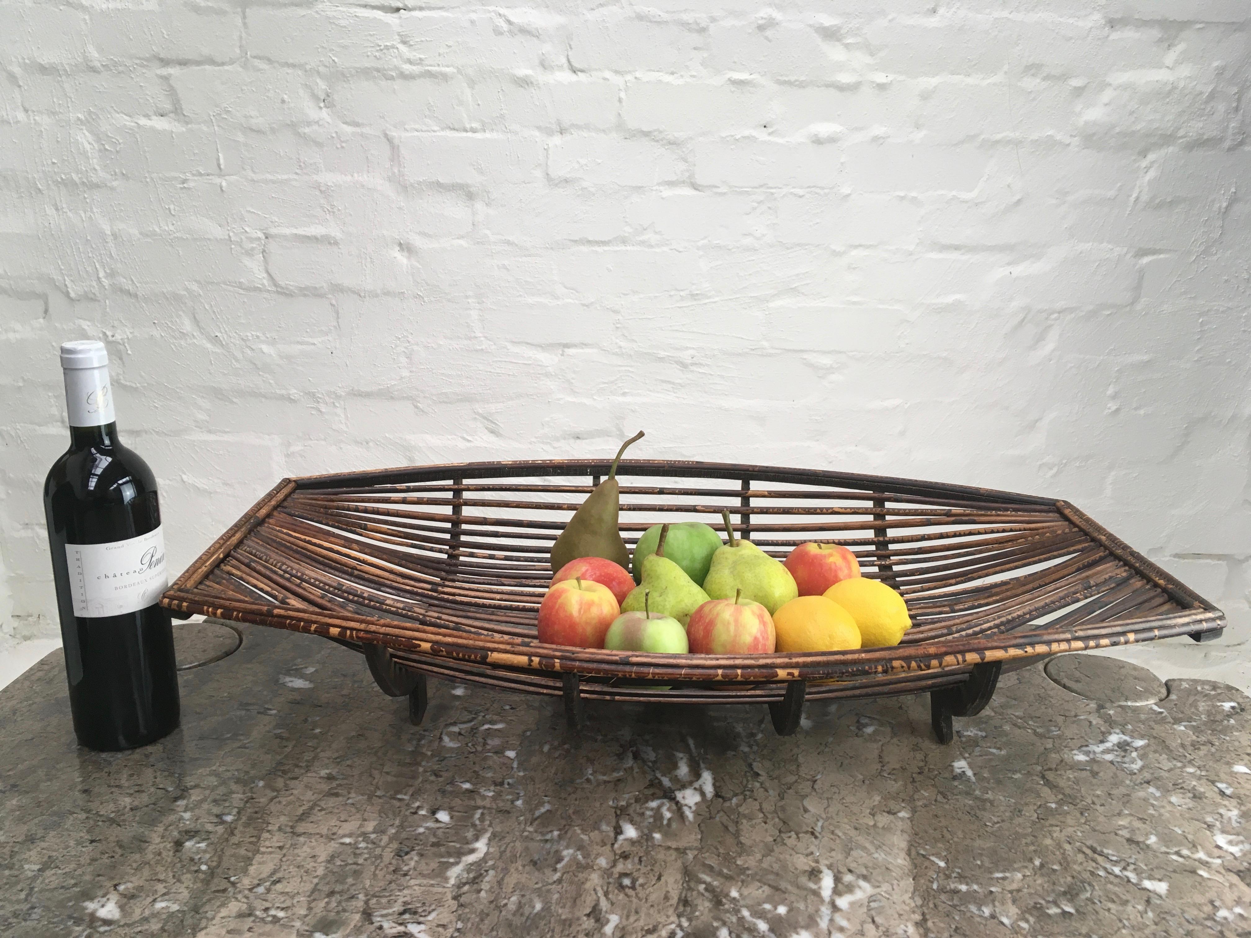 Extra Large Rattan Split Cane and Ply Fruit Basket, circa 1960 7