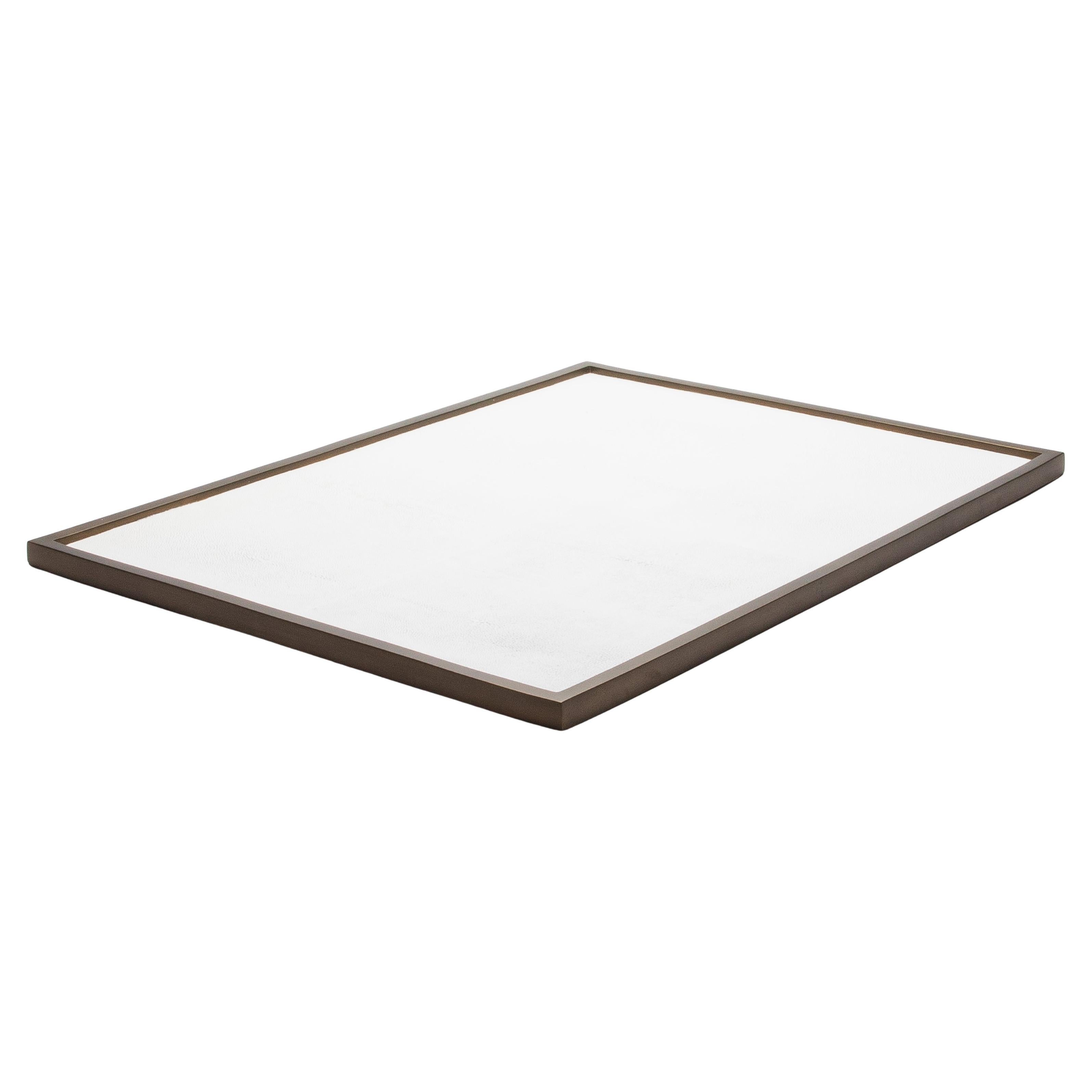 Extra Large Rectangular Tray in Shagreen with Bronze Patina Brass by Kifu Paris