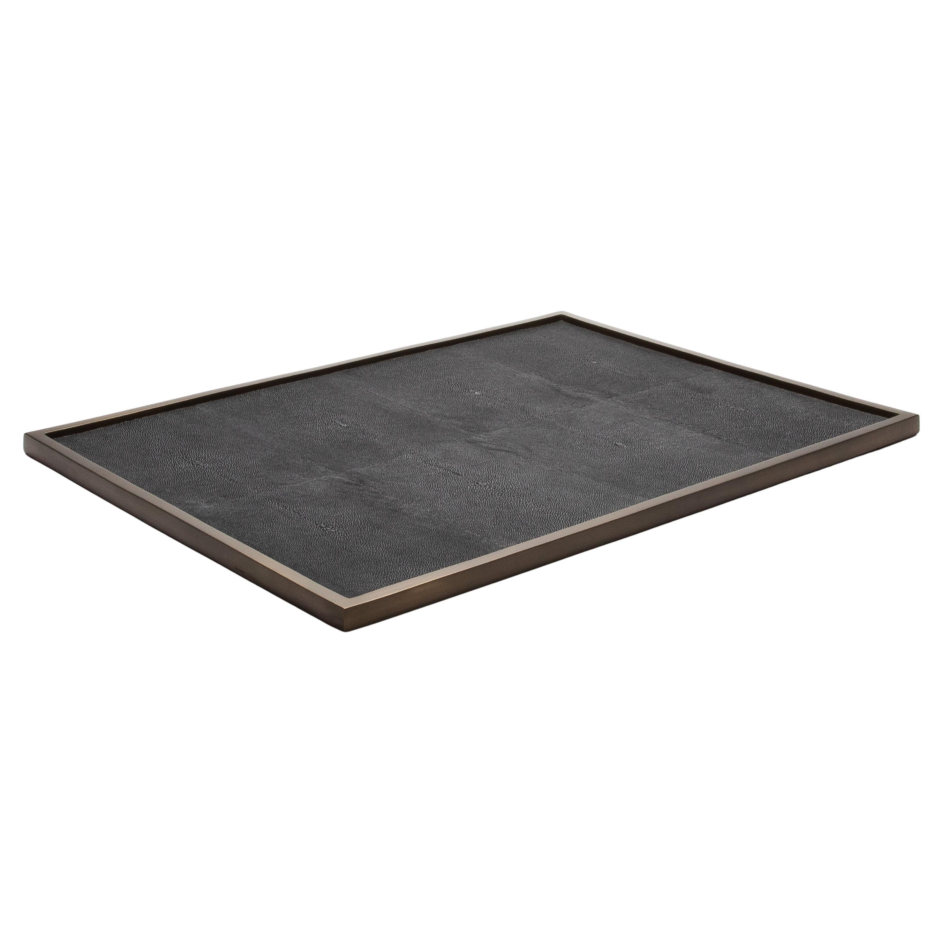 Extra Large Rectangular Tray in Shagreen with Bronze Patina Brass by Kifu Paris