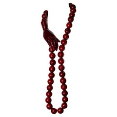 Extra Large Red Lacquered Wood Beaded Hand Pendant Necklace