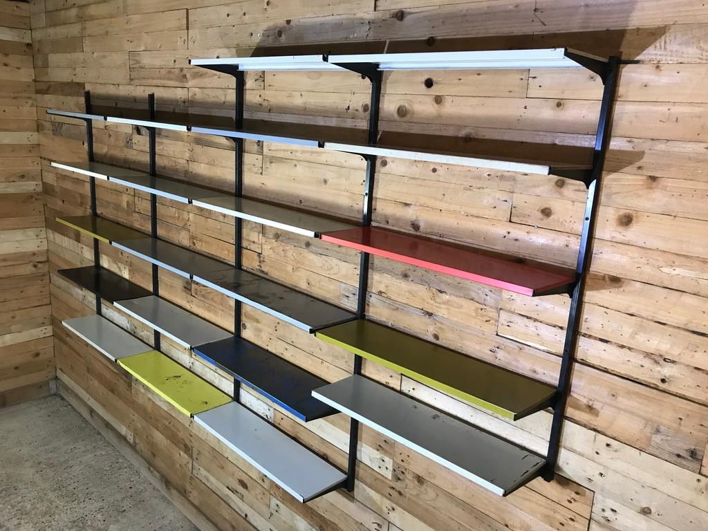 Dutch Extra Large Retro 1960s Industrial Pilastro 21 Shelves Metal Wall Shelving Rack