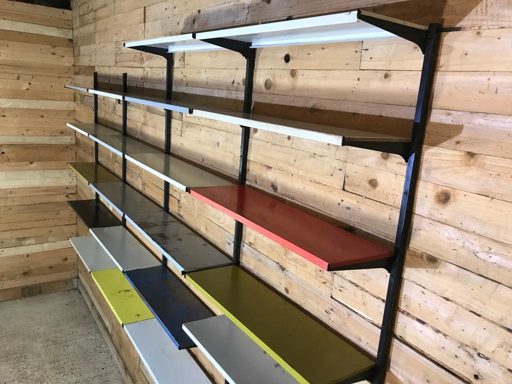 Extra Large Retro 1960s Industrial Pilastro 21 Shelves Metal Wall Shelving Rack In Fair Condition In Markington, GB