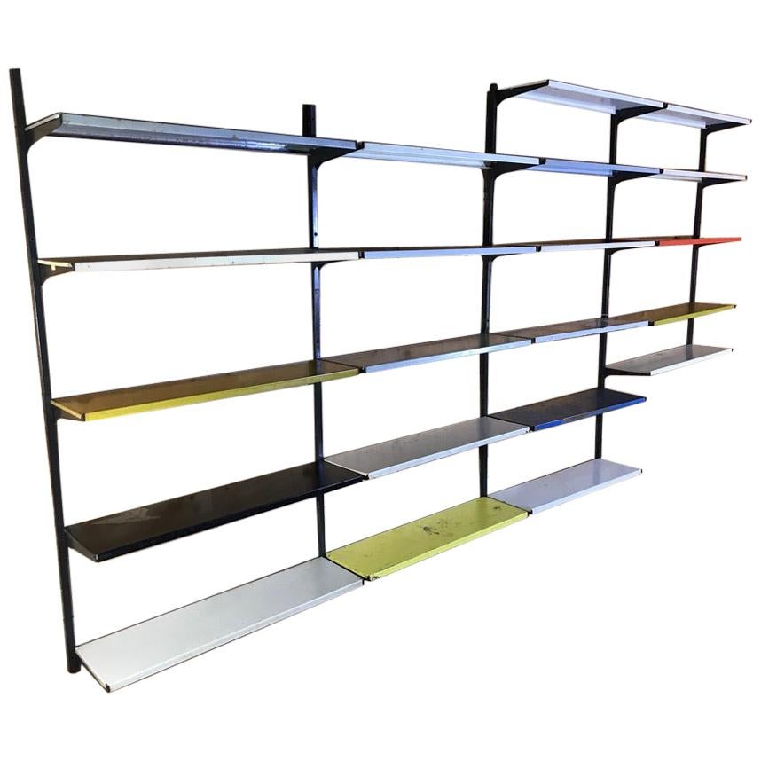 Extra Large Retro 1960s Industrial Pilastro 21 Shelves Metal Wall Shelving Rack