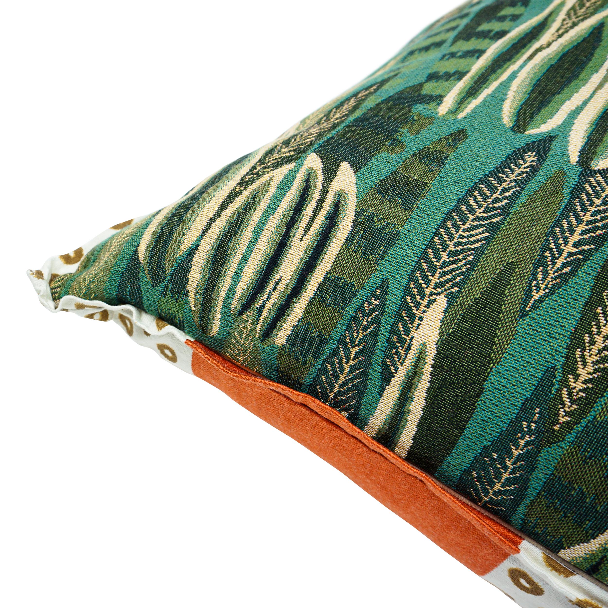 Extra Large Reversible Throw Pillow with Orange Stripes, Ikat Dots and Leaves For Sale 9