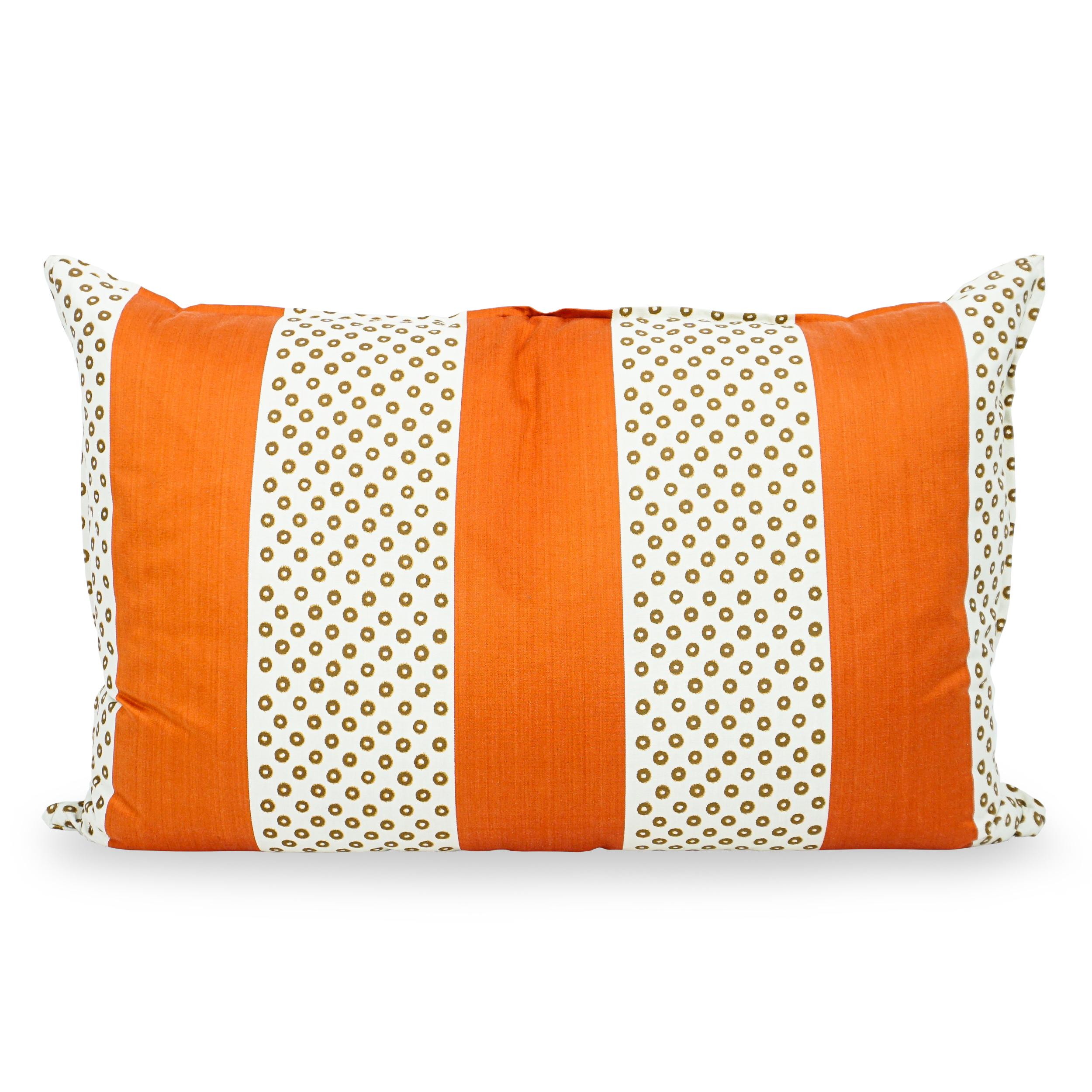 Cotton Extra Large Reversible Throw Pillow with Orange Stripes, Ikat Dots and Leaves For Sale