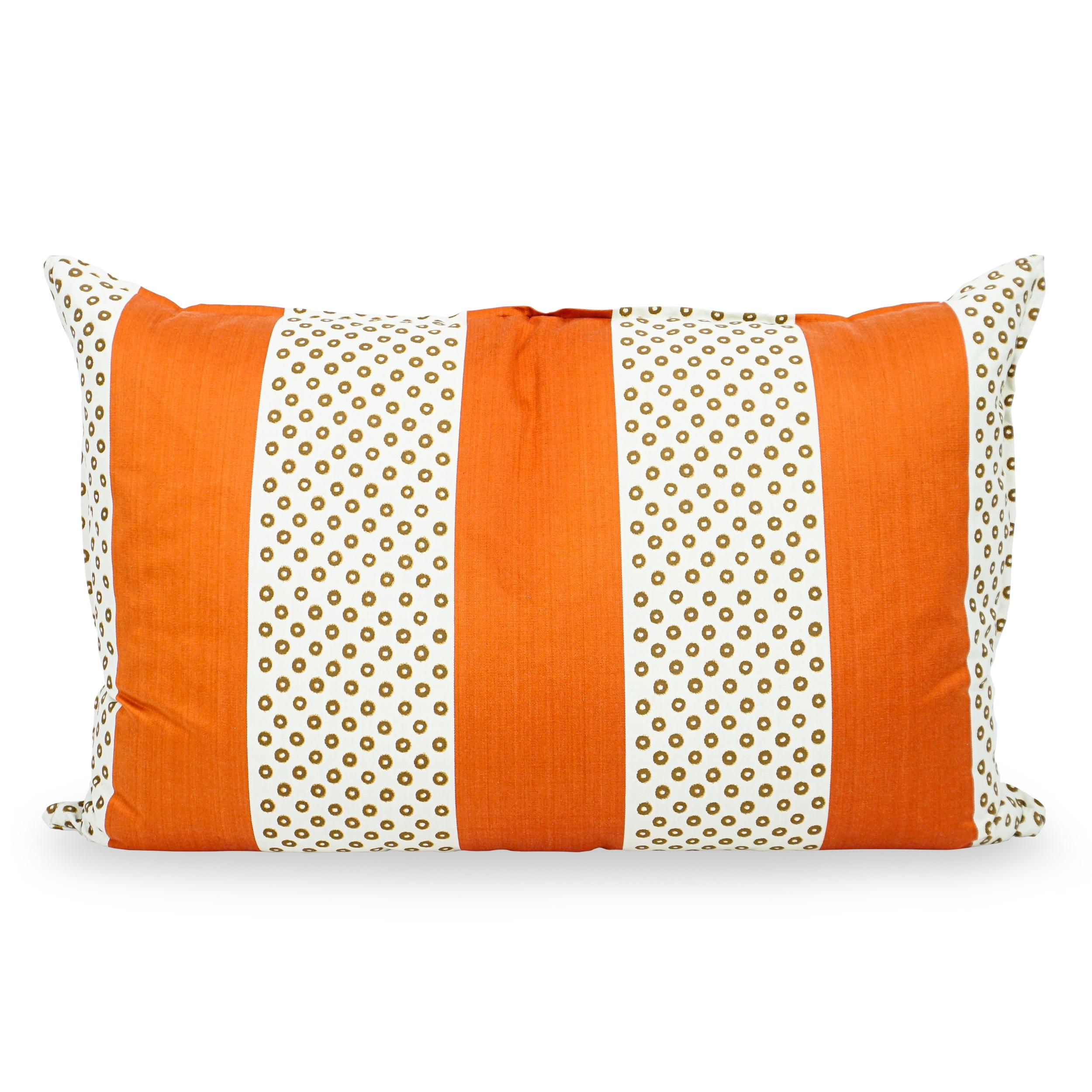 Cotone Cuscino reversibile extra grande con strisce arancioni, Dot Dot e foglie Ikat in vendita