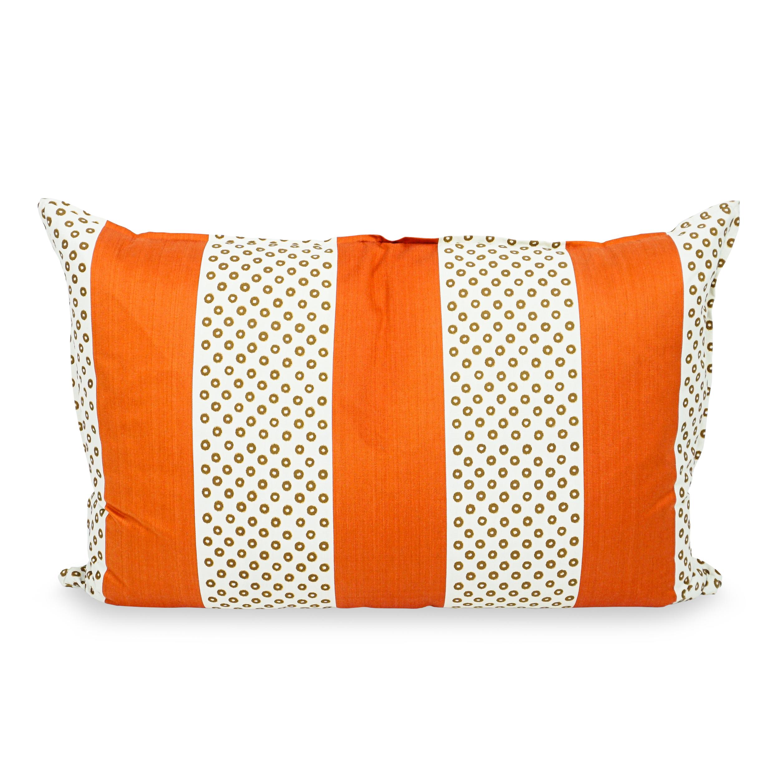 Extra Large Reversible Throw Pillow with Orange Stripes, Ikat Dots and Leaves For Sale 1
