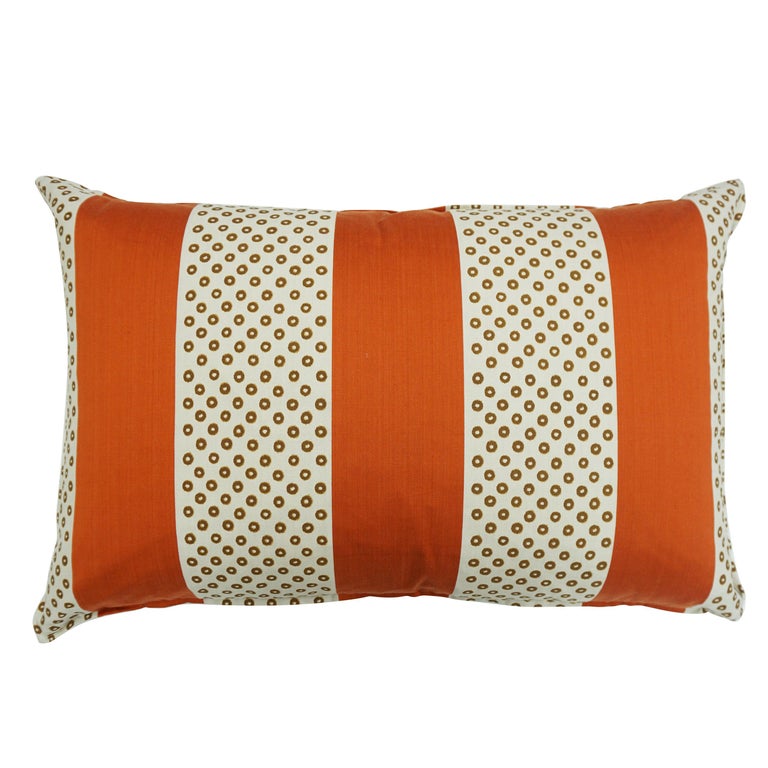 Extra Large Reversible Throw Pillow with Orange Stripes, Ikat Dots and