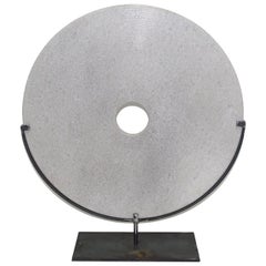 Extra Large Ribbed White Stone Disc Sculpture, China, Contemporary Extra Large Ribbed White Stone Disc Sculpture, China, Contemporary