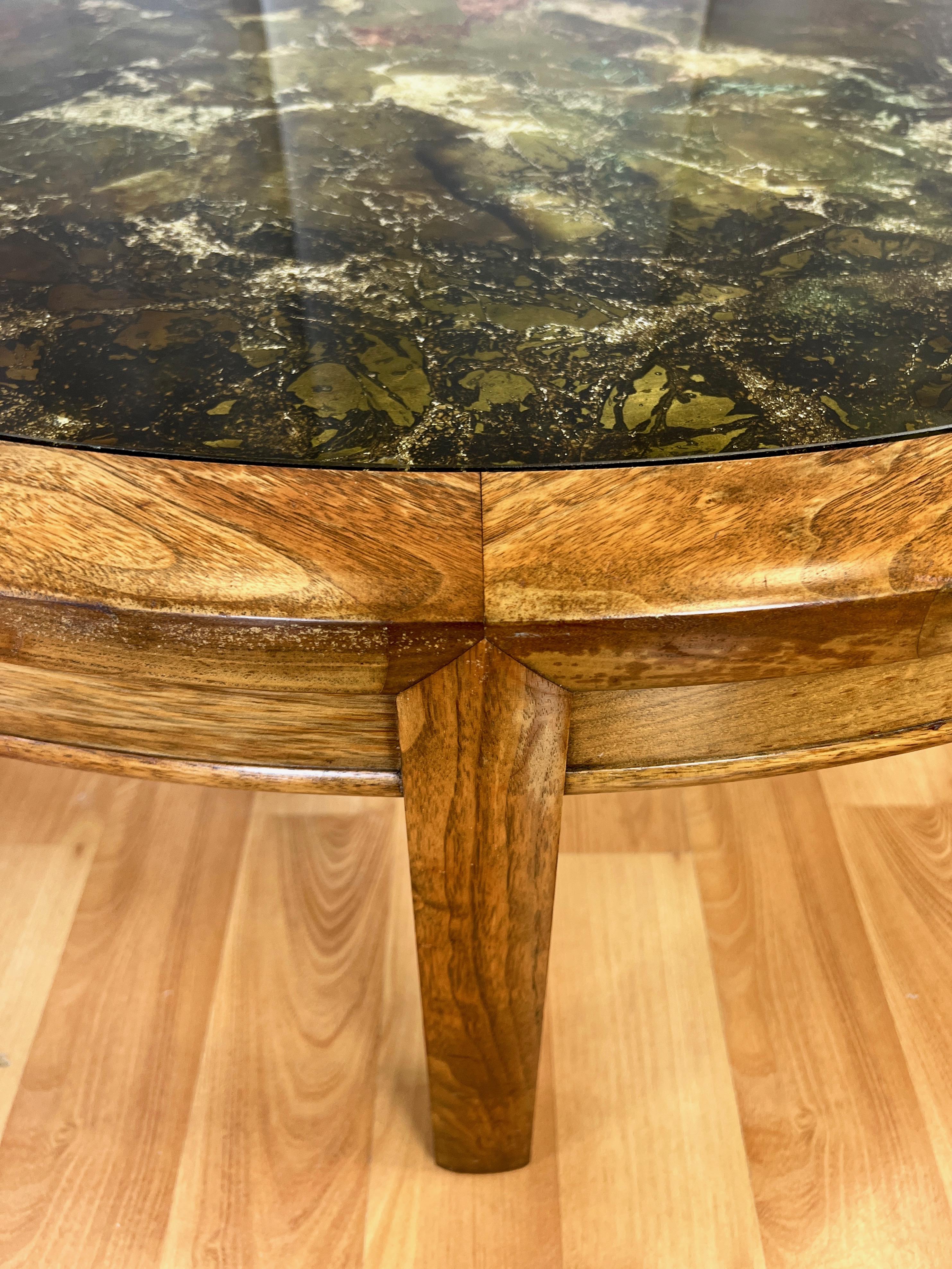 Extra-Large Round Abstract Verre Églomisé and Walnut Coffee Table, Late 1960s 8