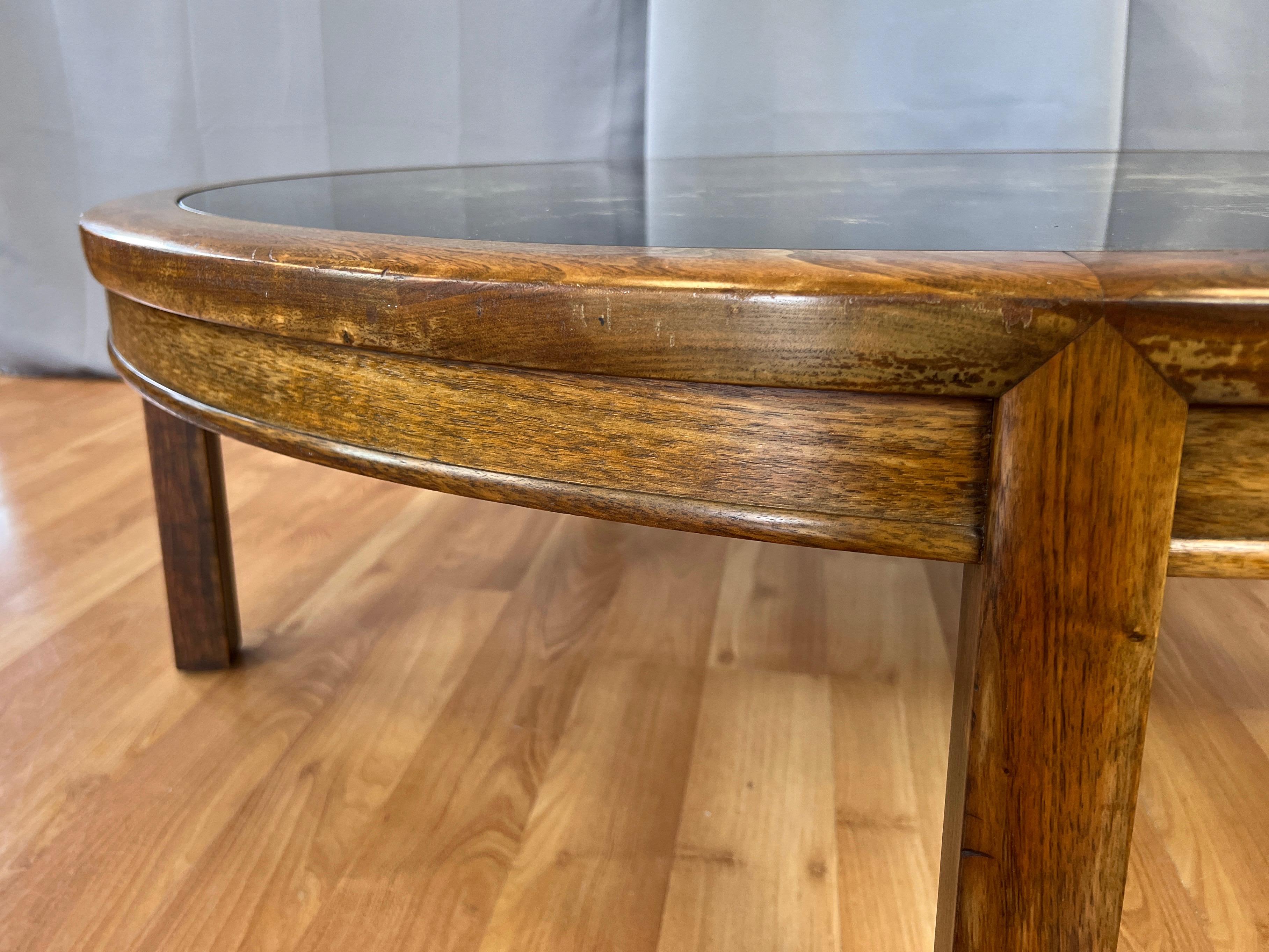 Extra-Large Round Abstract Verre Églomisé and Walnut Coffee Table, Late 1960s 11