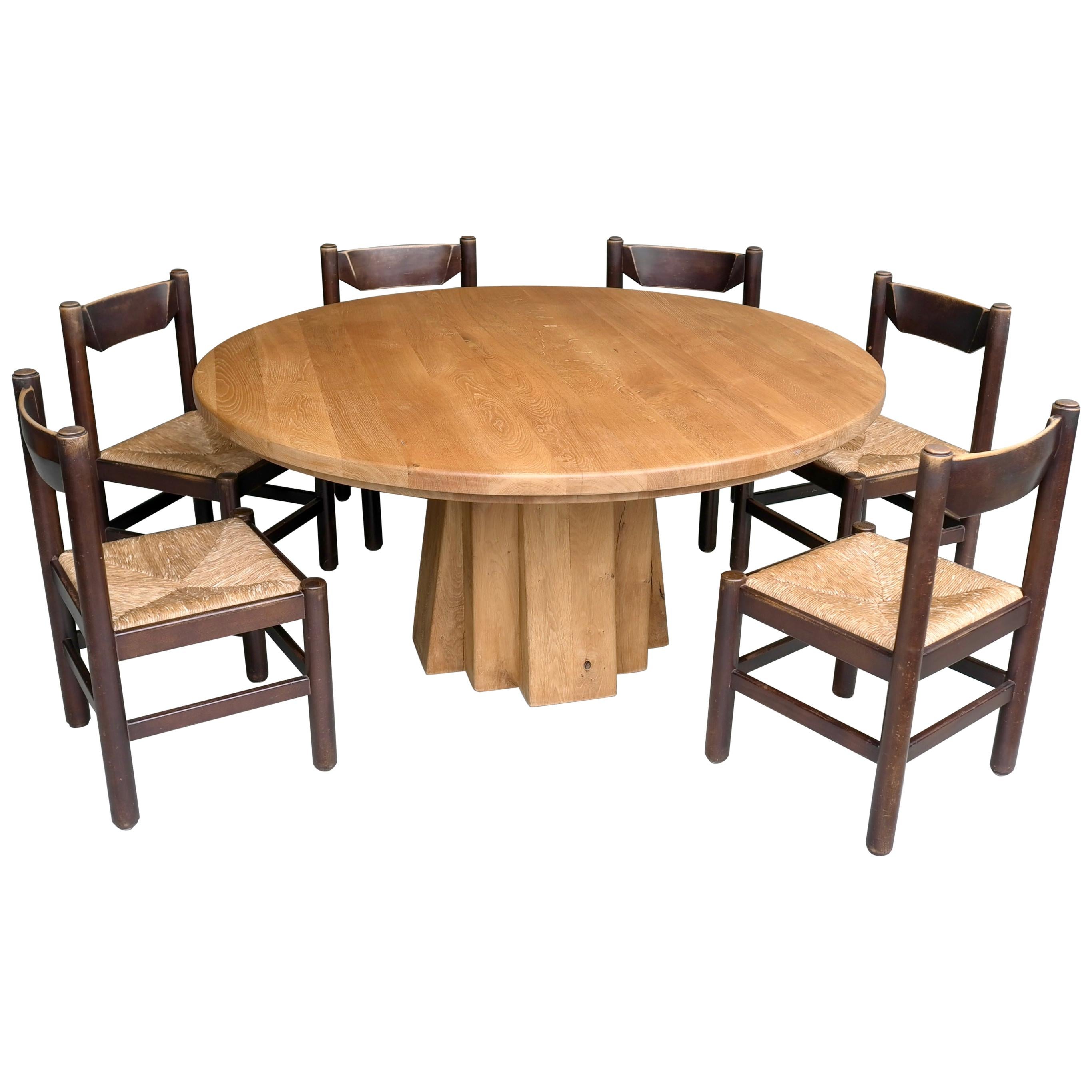 Extra Large Round Oak Sculptural Dining, Large Round Wooden Dining Table And Chairs