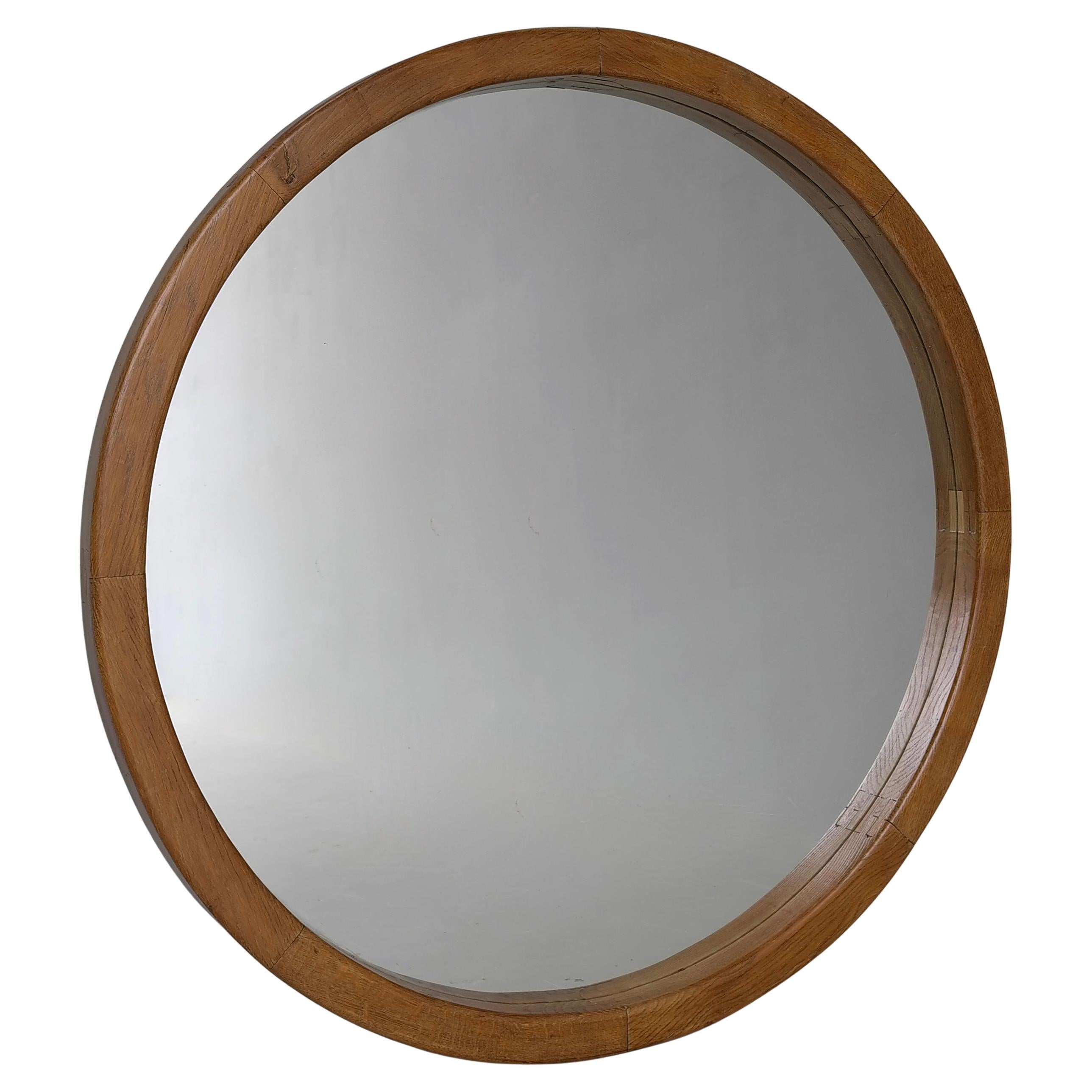Très grand miroir mural rond dans le style de Pierre Chapo, France, années 1960 en vente