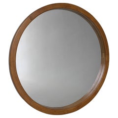Extra Large Round Oak Wall Mirror in style of Pierre Chapo, France 1960's