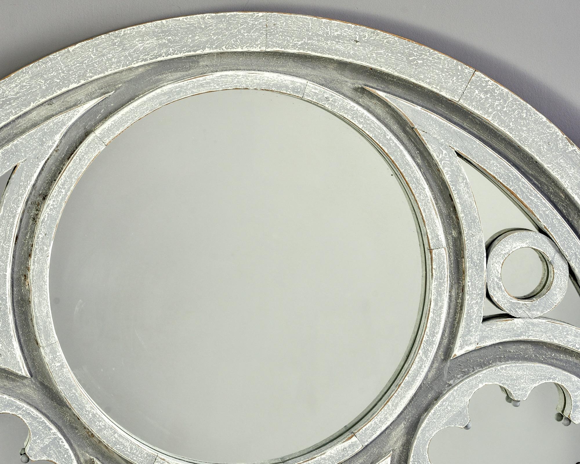 English Extra Large Round Swedish Style Mirror with Gray Blue Paint