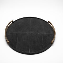 Extra Large Round Tray in Shagreen with Bronze Patina Brass by R&Y Augousti