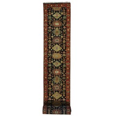 Extra Large Runner Hand Knotted Black Pure Wool Karajeh Oriental Rug