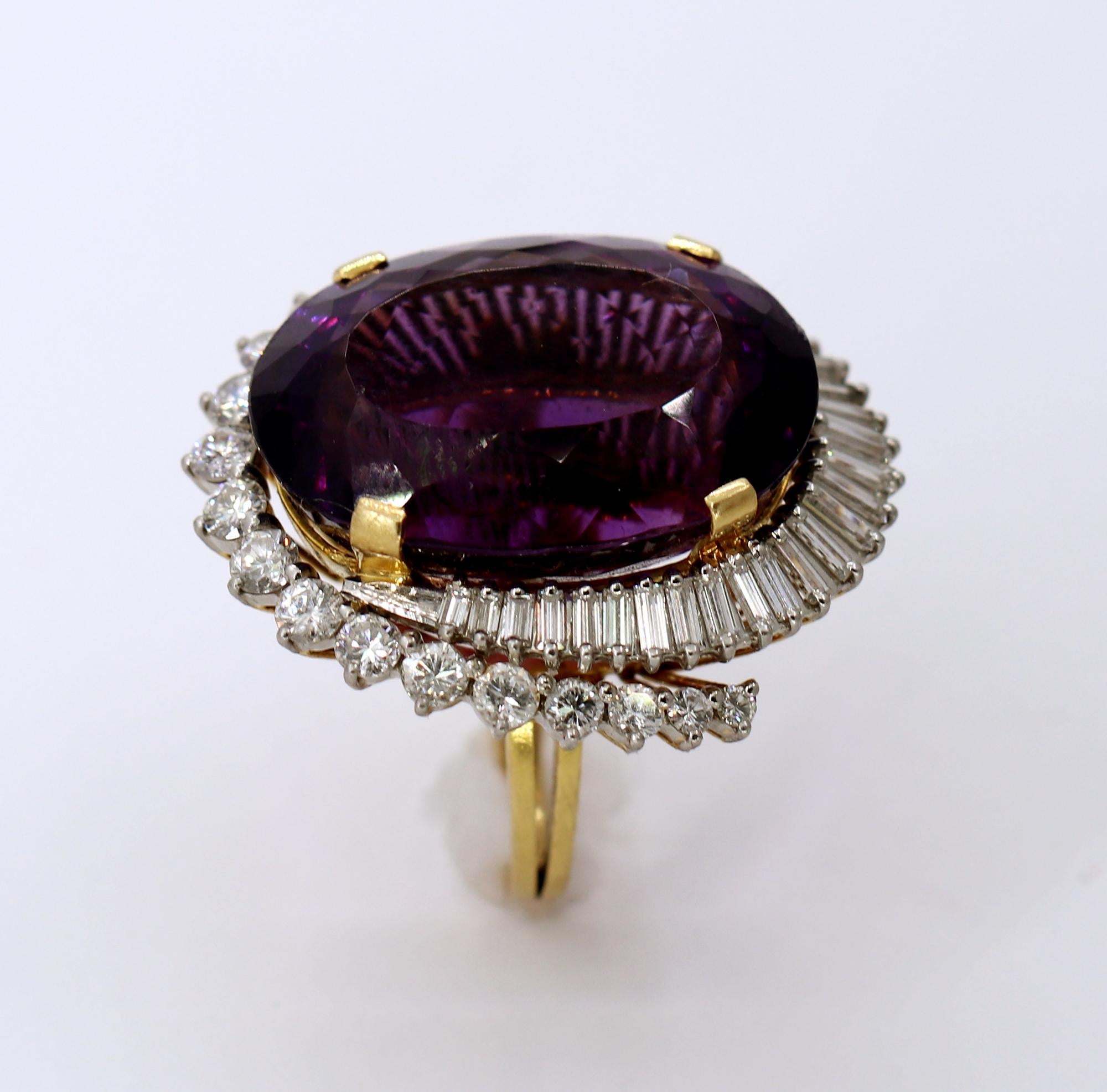 Modern Extra Large Scale Amethyst Gold and Diamond Ring