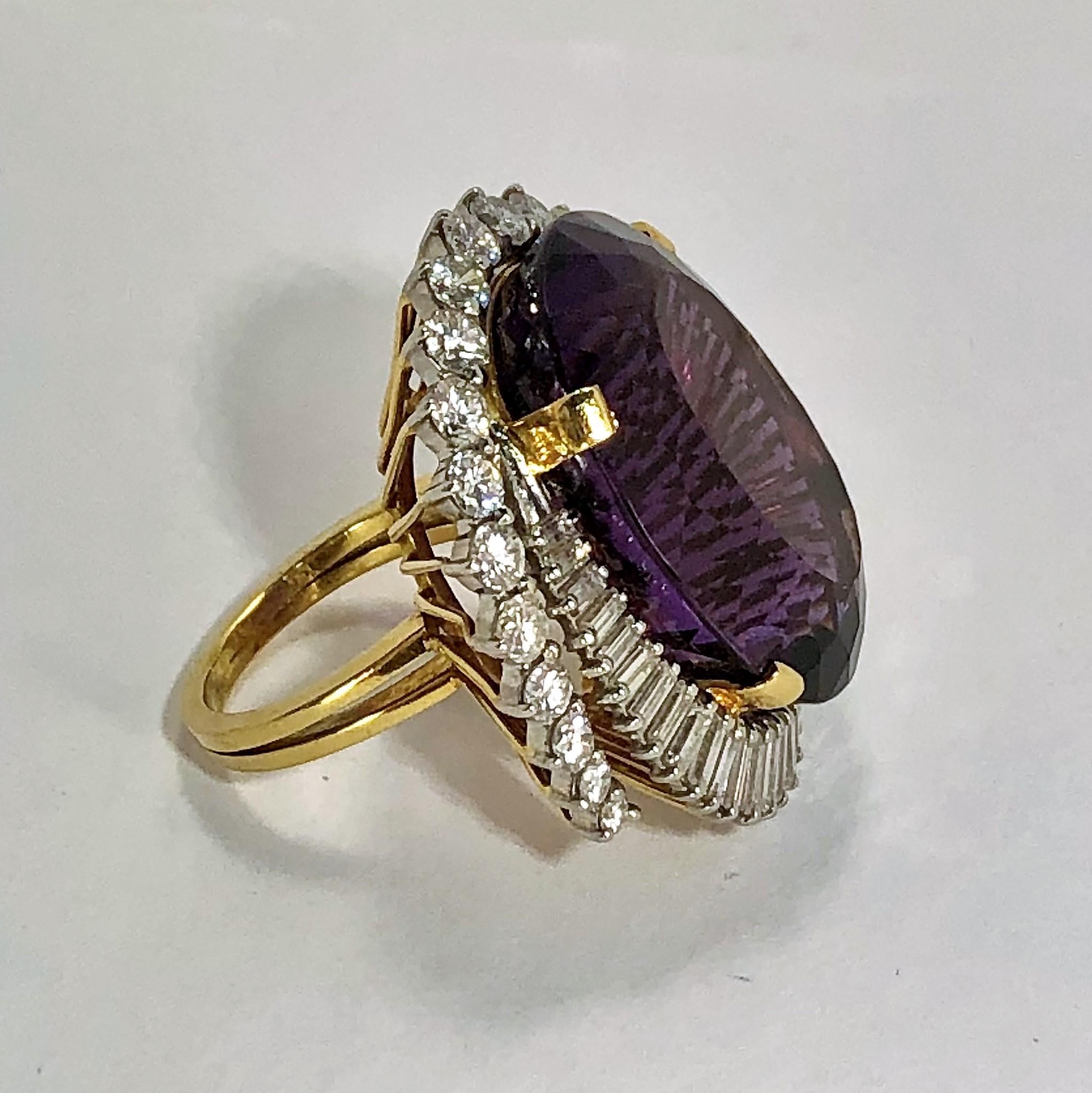Brilliant Cut Extra Large Scale Amethyst Gold and Diamond Ring