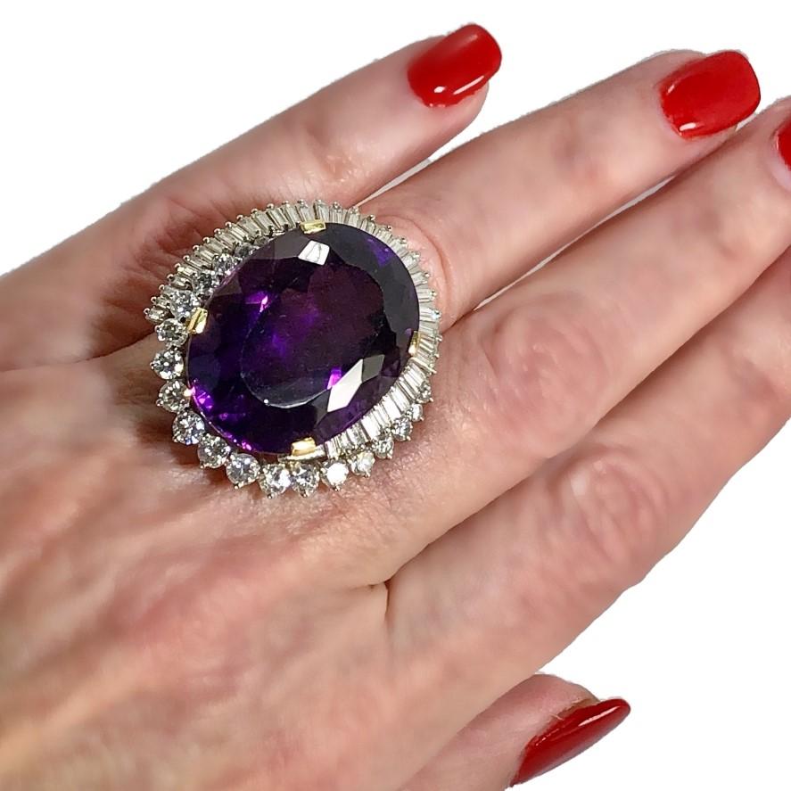 Women's Extra Large Scale Amethyst Gold and Diamond Ring