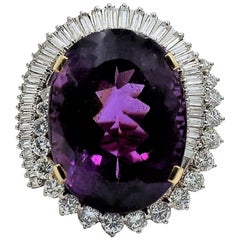 Extra Large Scale Amethyst Gold and Diamond Ring