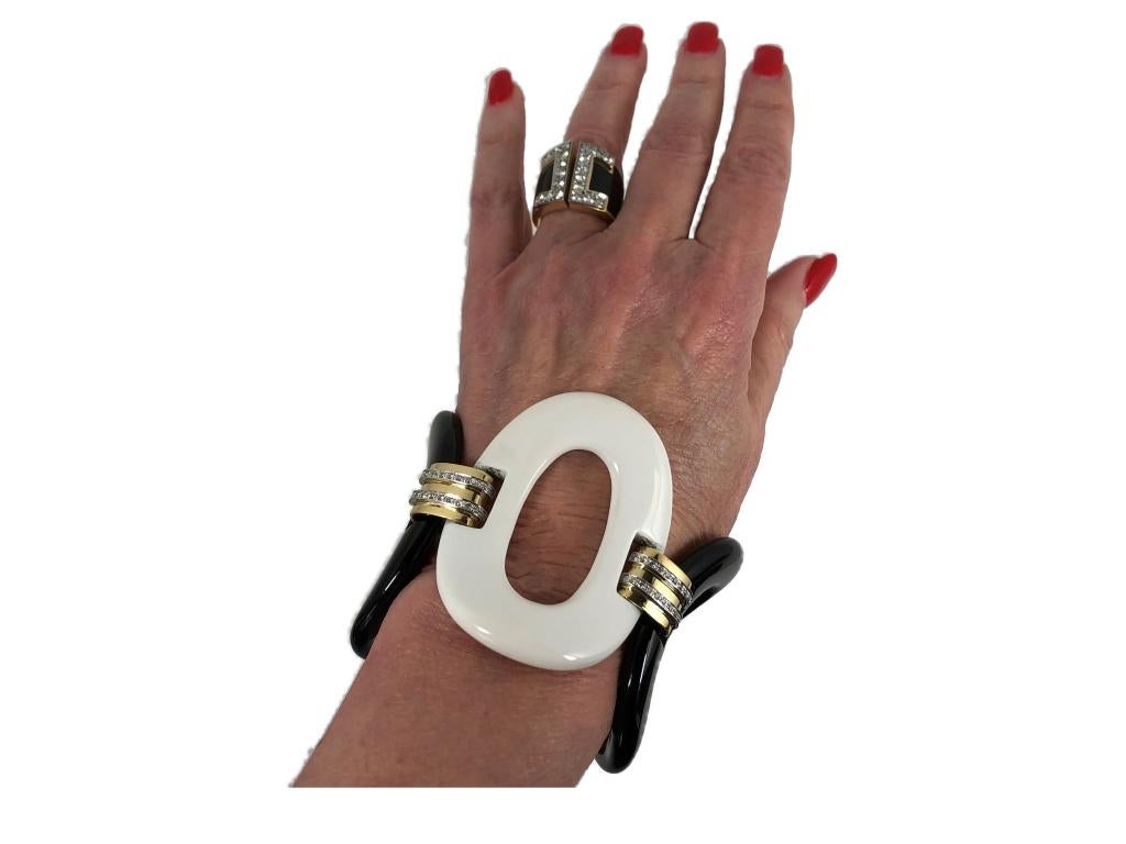 Extra Large Scale Gold, Diamond, White and Black Porcelain Bracelet 2