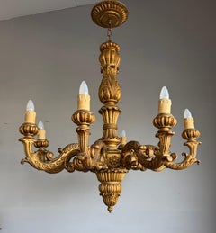 Extra Large Sculptural Giltwood Chandelier, 8-Light, Baroque Revival, circa 1920