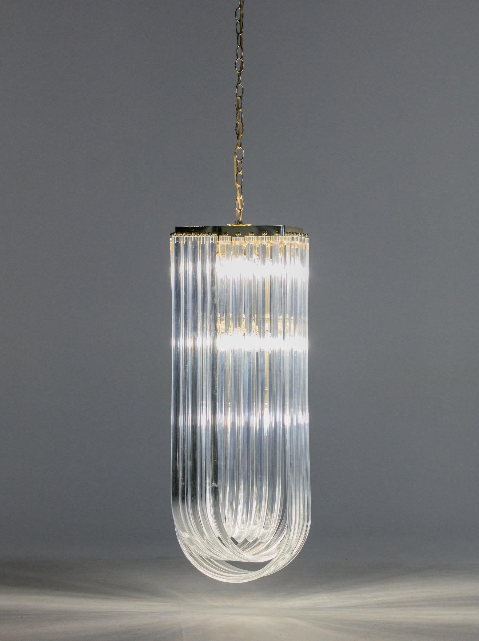 Extra Large Sculptural Lucite and Brass Chandelier, circa 1970s For Sale 8