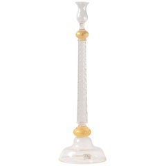 Extra Large Seguso Clear and Gold Murano Glass Candleholder