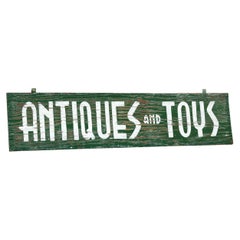 Vintage Extra Large Sign From Antiques and Toys Storefront, Hand-Painted