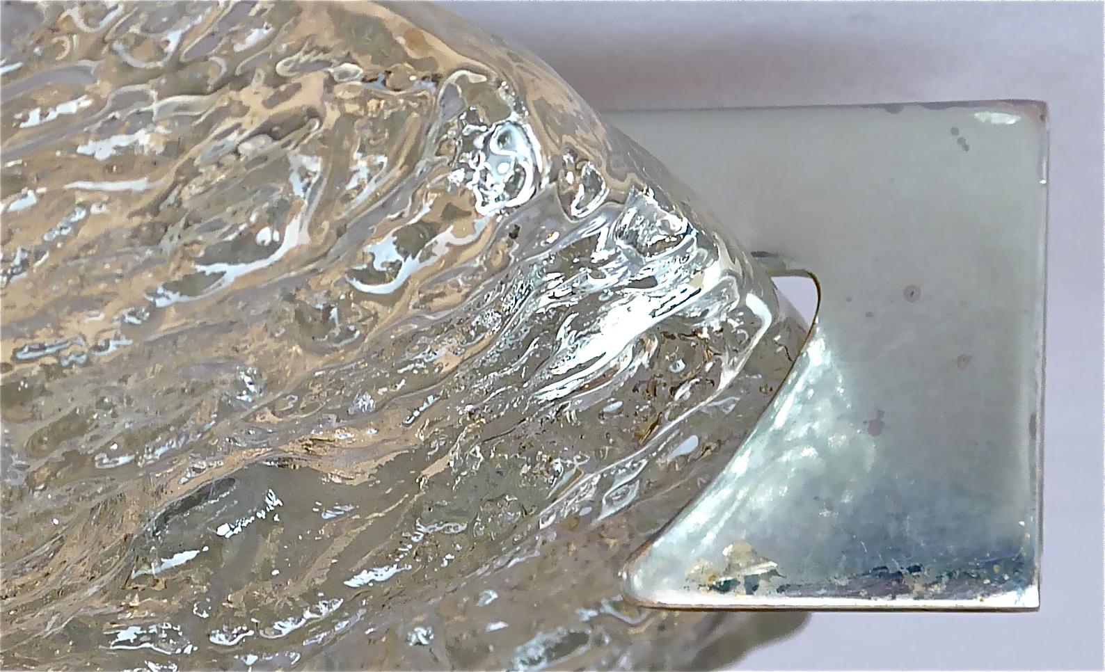 Lampada da incasso rotonda firmata Kaiser Murano Ice Glass Silver Brass In condizioni buone in vendita a Nierstein am Rhein, DE