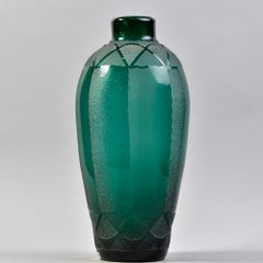 Va extragrande firmada VerArt Sabino French Deco verde intenso grabada al ácido