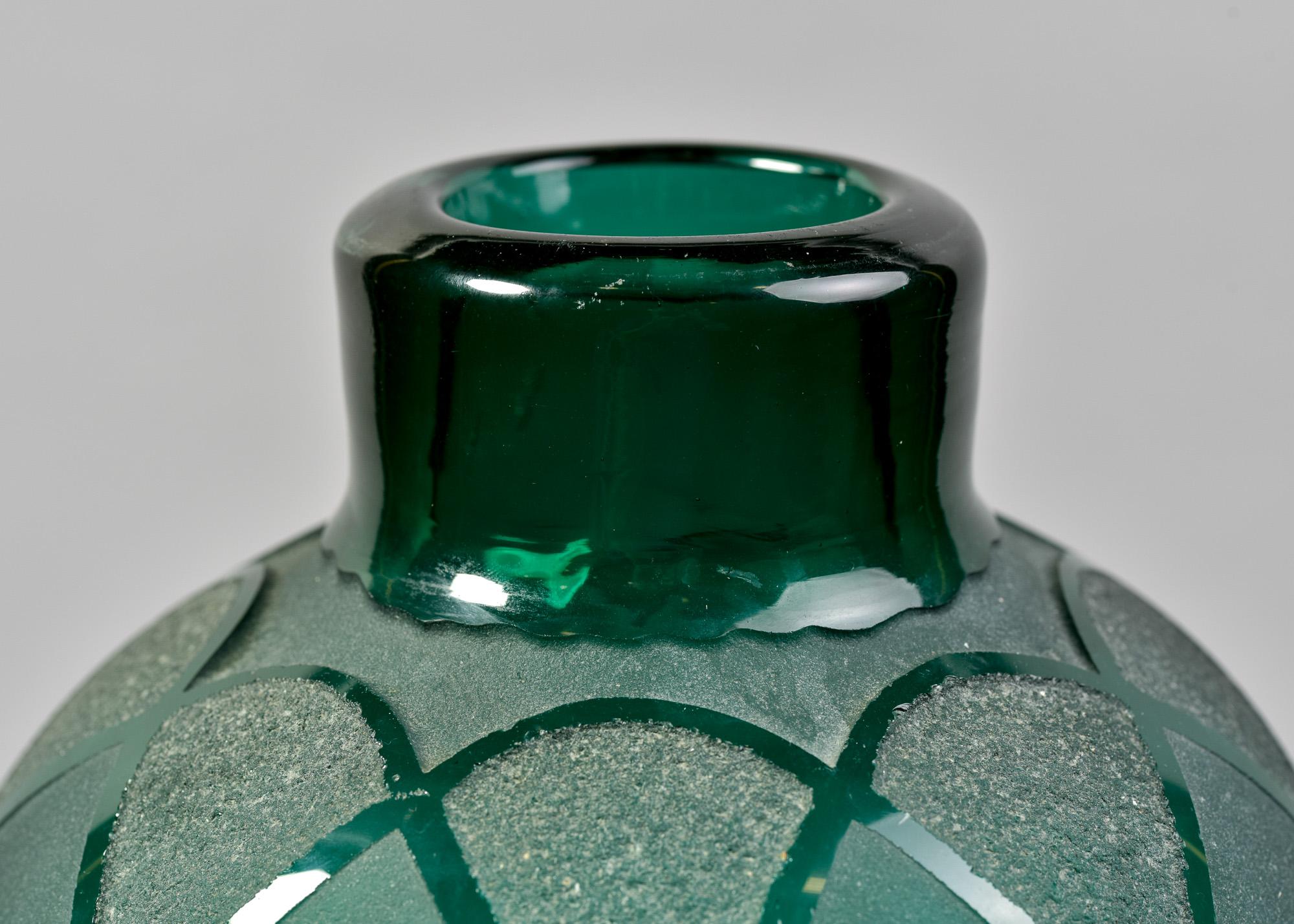 Extra Large Signed VerArt Sabino French Deco Deep Green Acid Etched Art Glass Va For Sale 3
