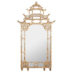 Extra Large Silver Gilt Wood Palm Beach Chinoiserie Style Mirror