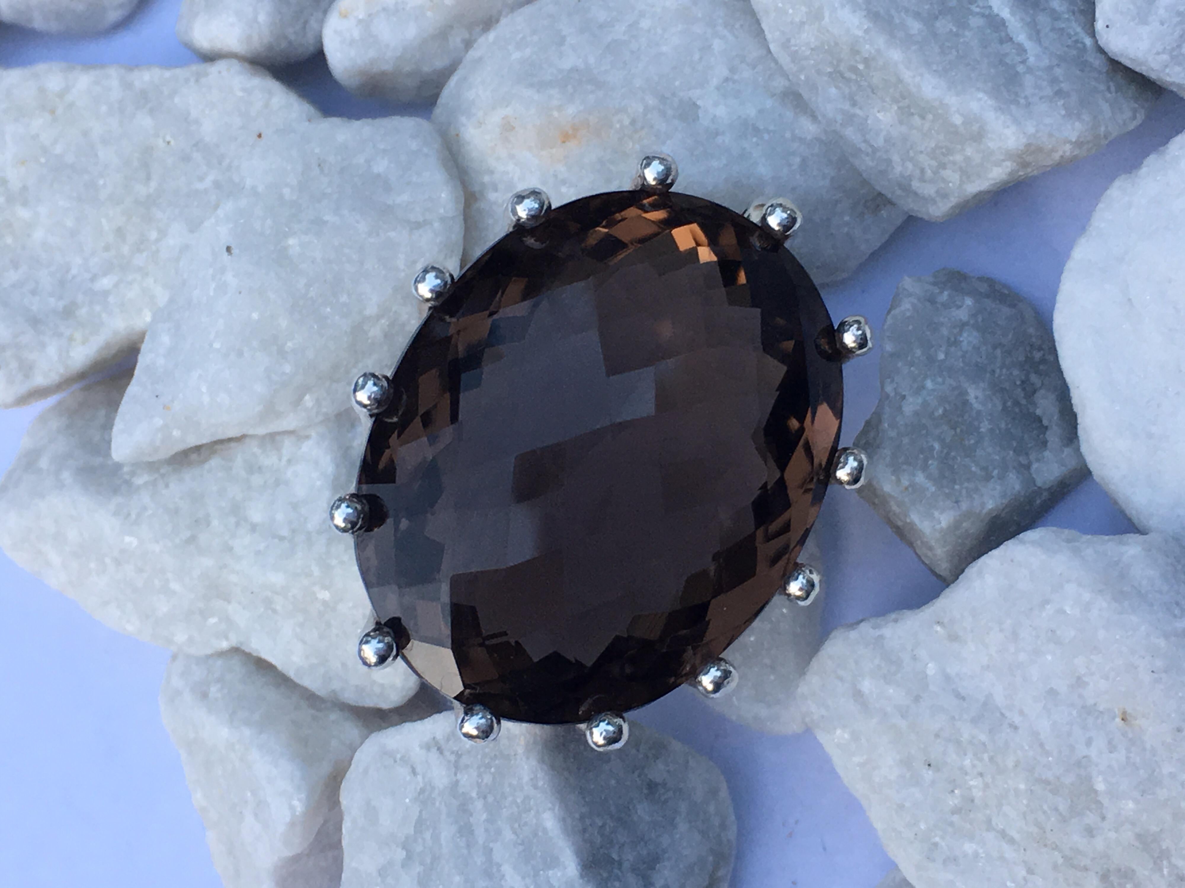 Extra large Smokey Quartz Crown Pendant Set in Sterling For Sale 8