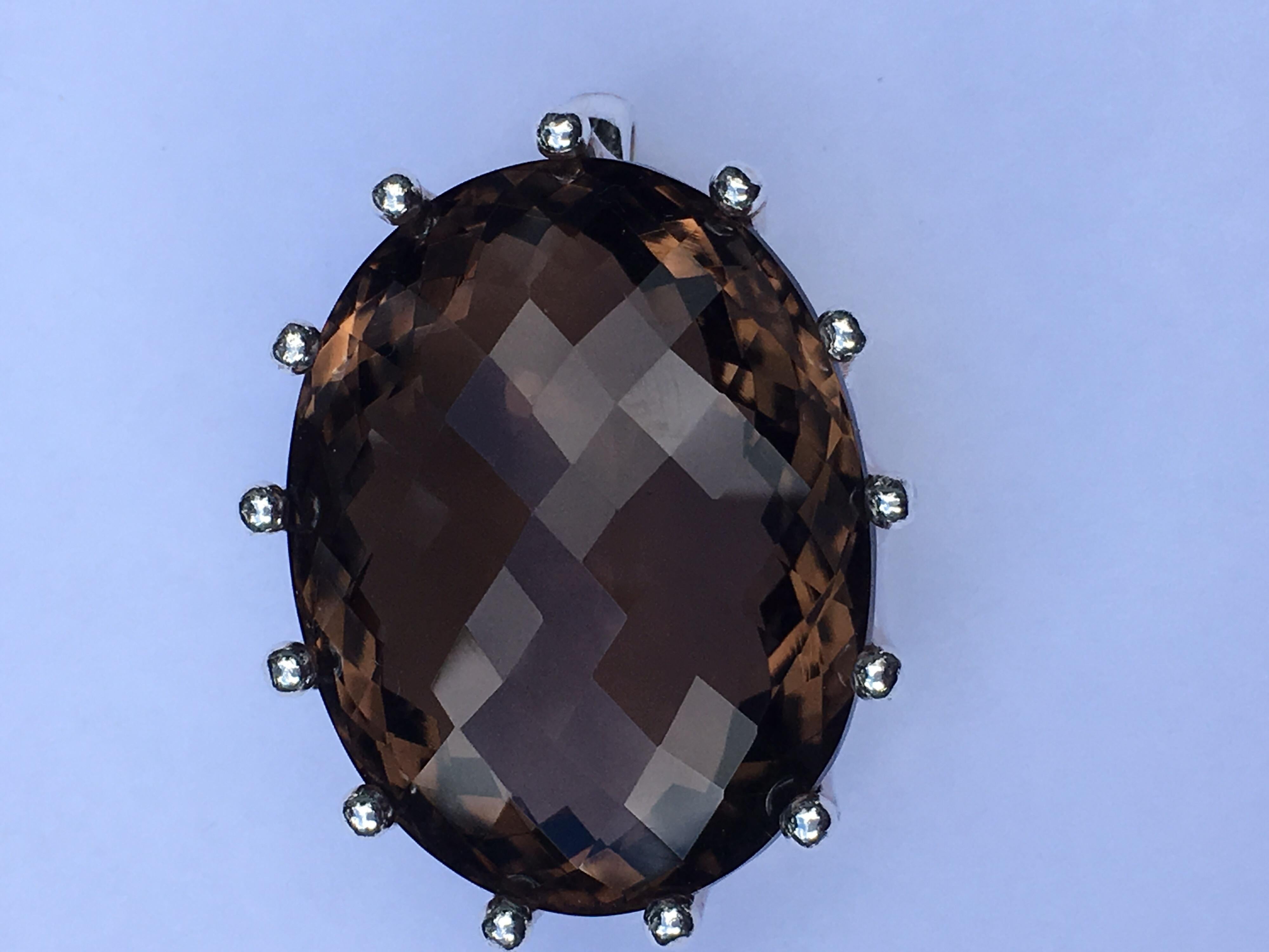 Extra large Smokey Quartz Crown Pendant Set in Sterling For Sale 2