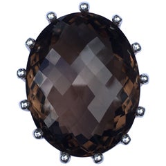 Extra large Smokey Quartz Crown Pendant Set in Sterling